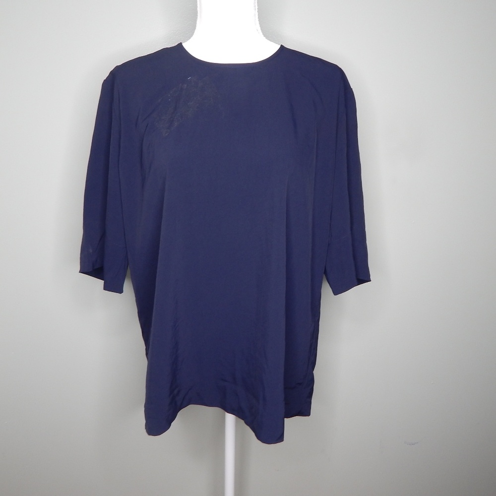 everlane women shirt zipper on back sz 10 navy